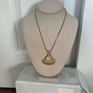 Gold tone rounded triangle pendant necklace wide chain statement geometric